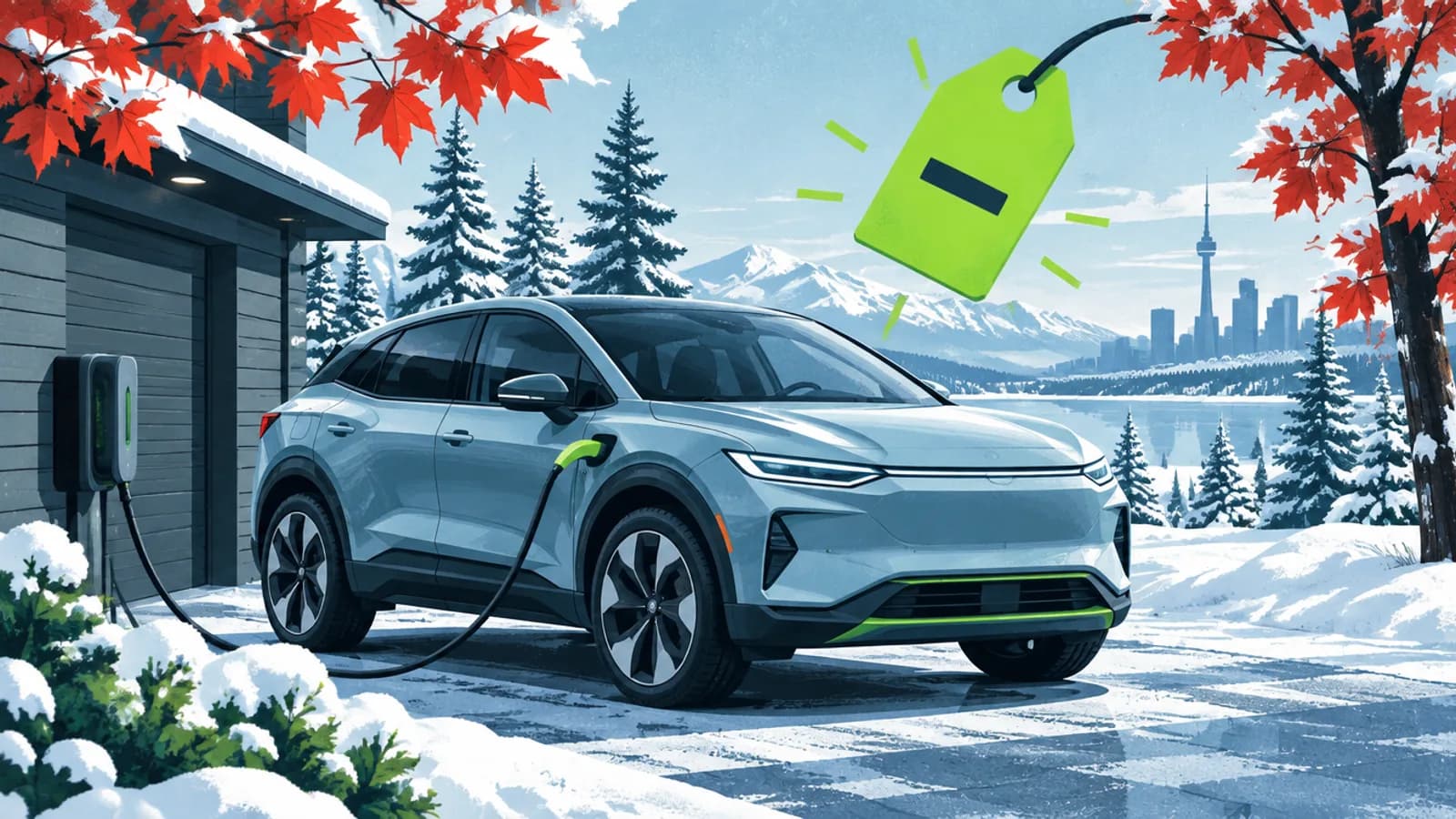 Electric SUV charging at a Canadian dealership, illustrating the Canada EV rebate 2026