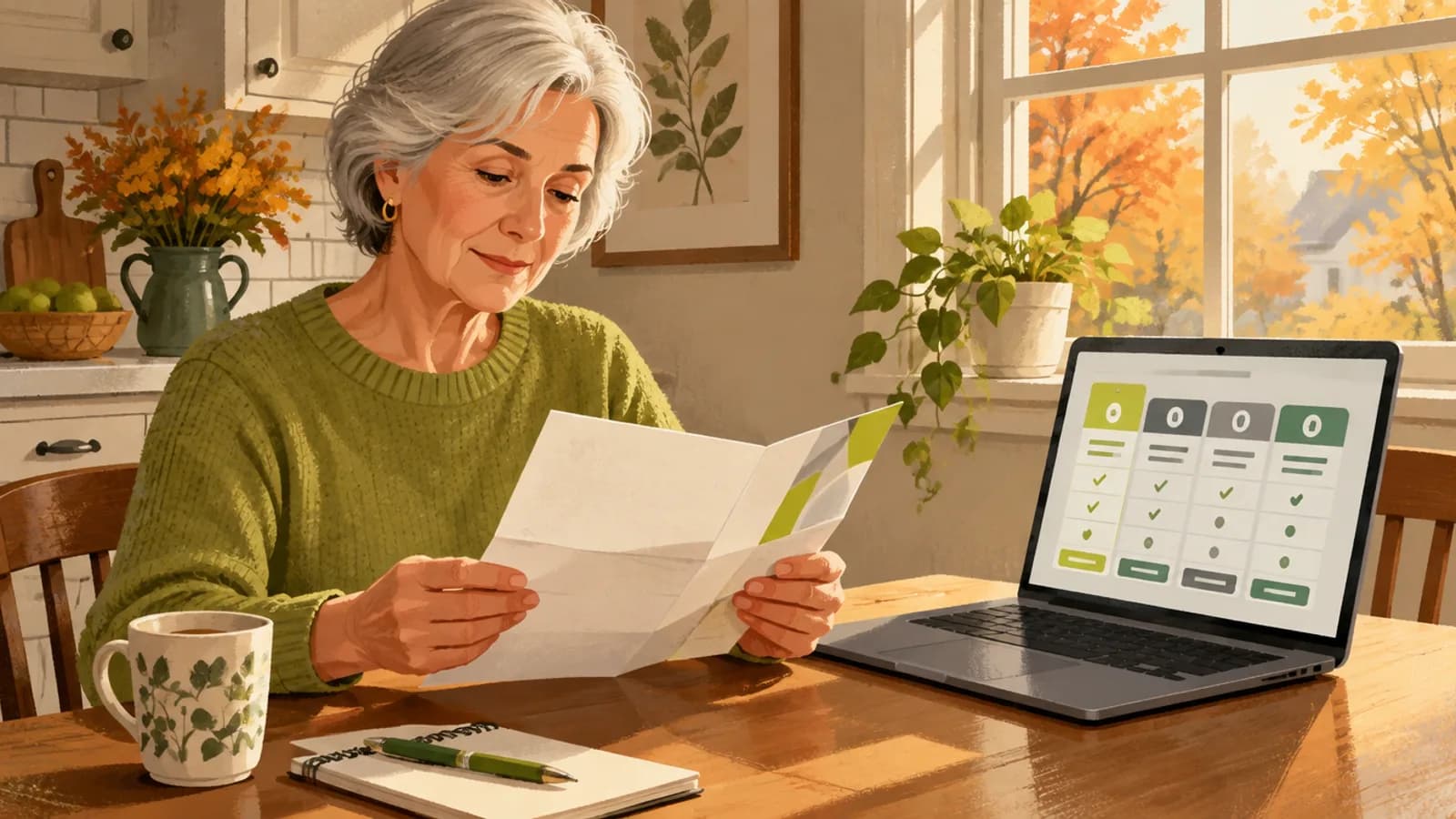 Medicare Advantage plans dropped in 2027: retiree reading a plan non-renewal letter at a kitchen table