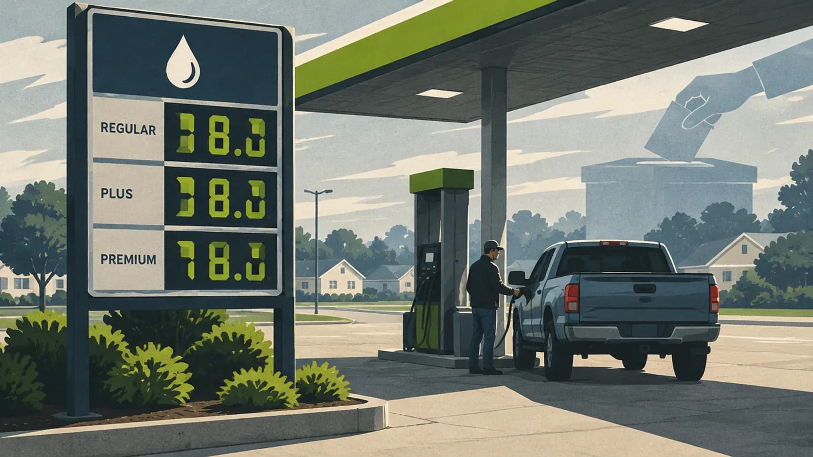 US gas station price sign above $4 a gallon in October 2026, weeks before the midterm elections